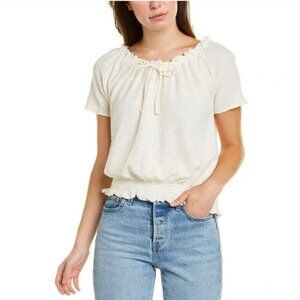 Madewell Women's Jacquard Cream Colored Short Sleeve Top Size Small